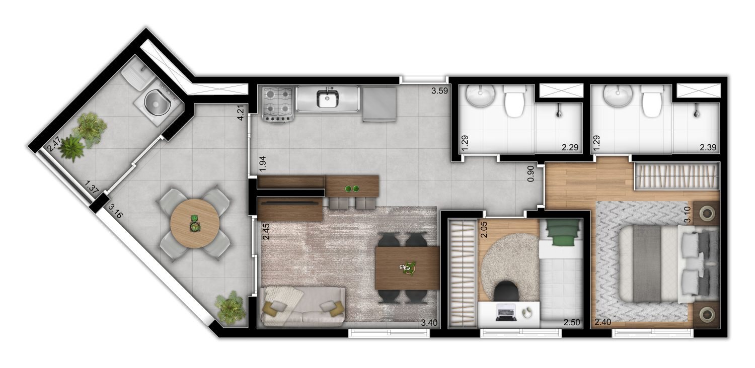 Planta de apartamento 2 dormitórios em Giovanni Gronchi, São Paulo