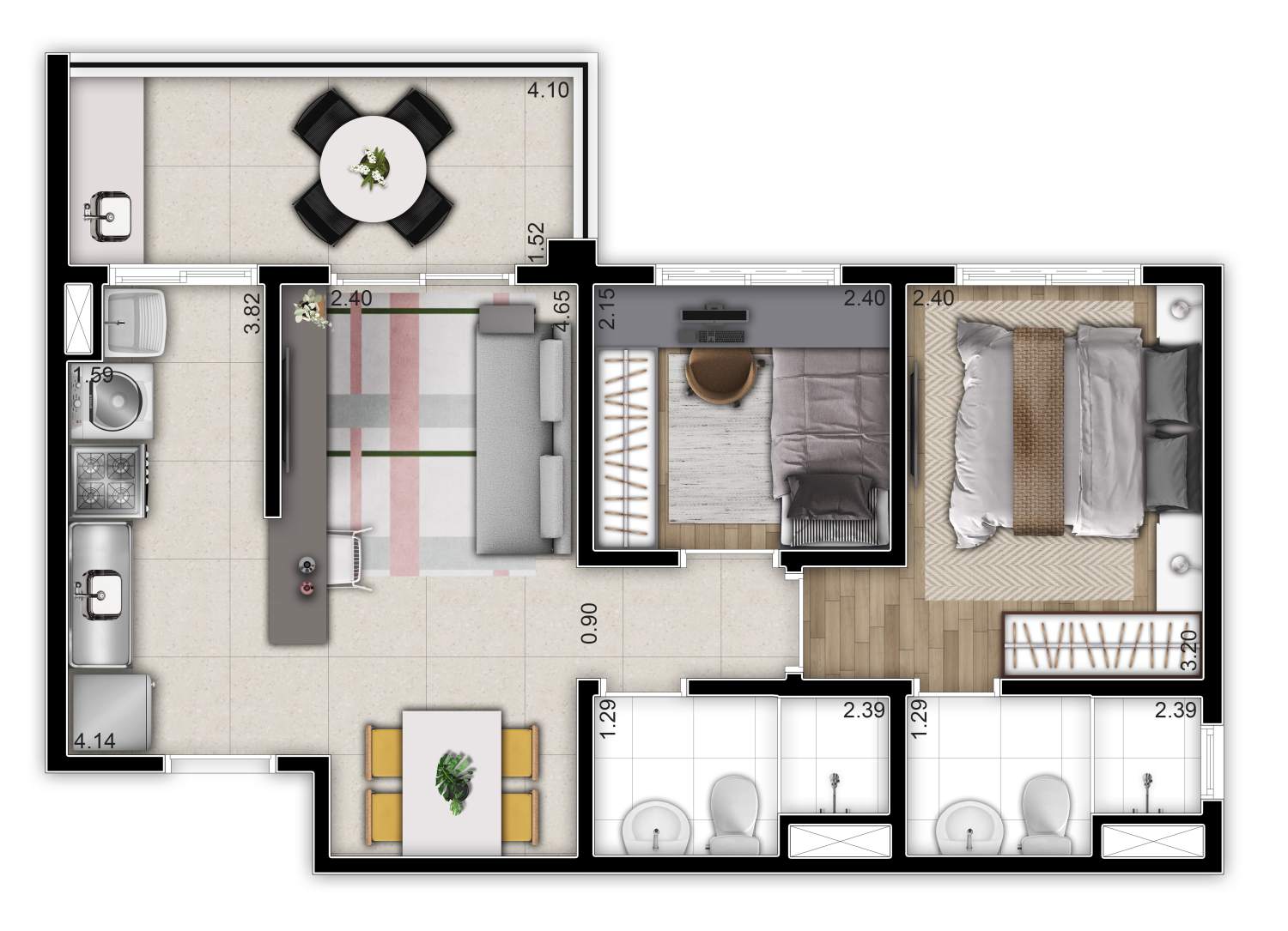 Planta de apartamento planta de 52 m² em Vila Tolstói, São Paulo